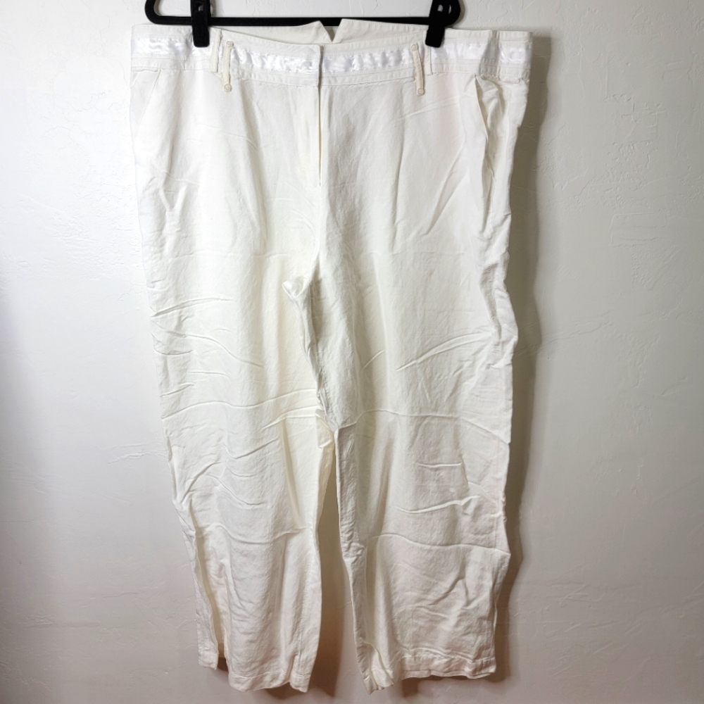 Ashley Stewart White Linen/Rayon Blend Lightweight Pants